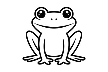 Cute Frog Outline Vector – Minimalist Black and White Cartoon Amphibian Illustration for Kids, Nature, and Animal Designs