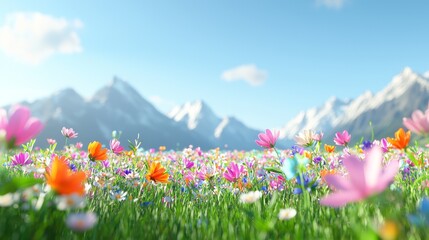 Obraz premium Vibrant wildflower garden blooming in majestic mountains nature photography bright colorful landscape scenic view