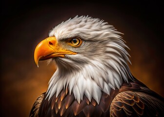 Obraz premium Majestic Bald Eagle in Low Light, Isolated on Brown Background - Wildlife Stock Photo