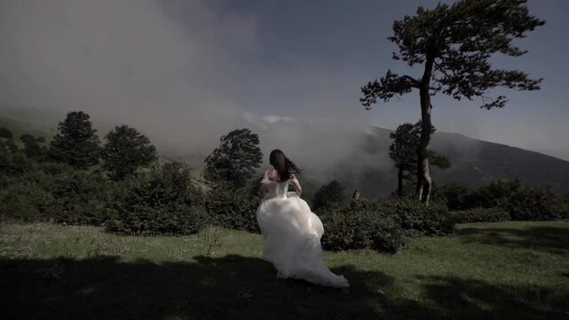 bride and groom in the forest