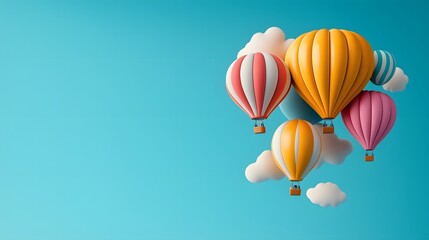 Fototapeta premium Whimsical air balloons drifting gracefully on the edges of a soft blue sky creating a serene and dreamy atmosphere The colorful floating vessels evoke a sense of wonder adventure and escape