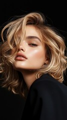 Fototapeta premium A woman with blonde hair and a black dress
