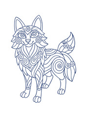 Tribal Wolf with Intricate Markings – Spirit Animal Adult Coloring Page on White Background
