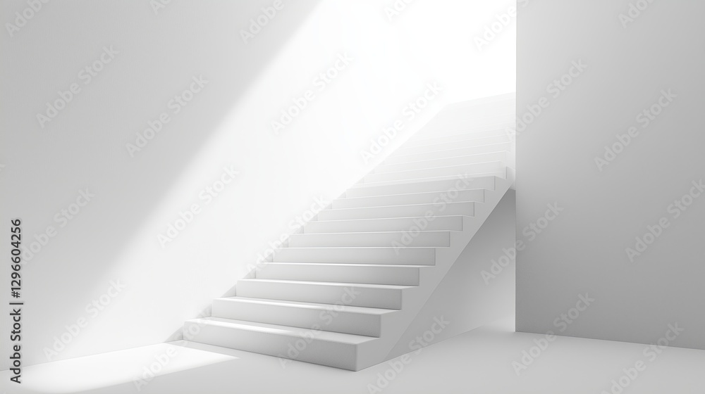 Poster a simple staircase disappearing into a clean white void