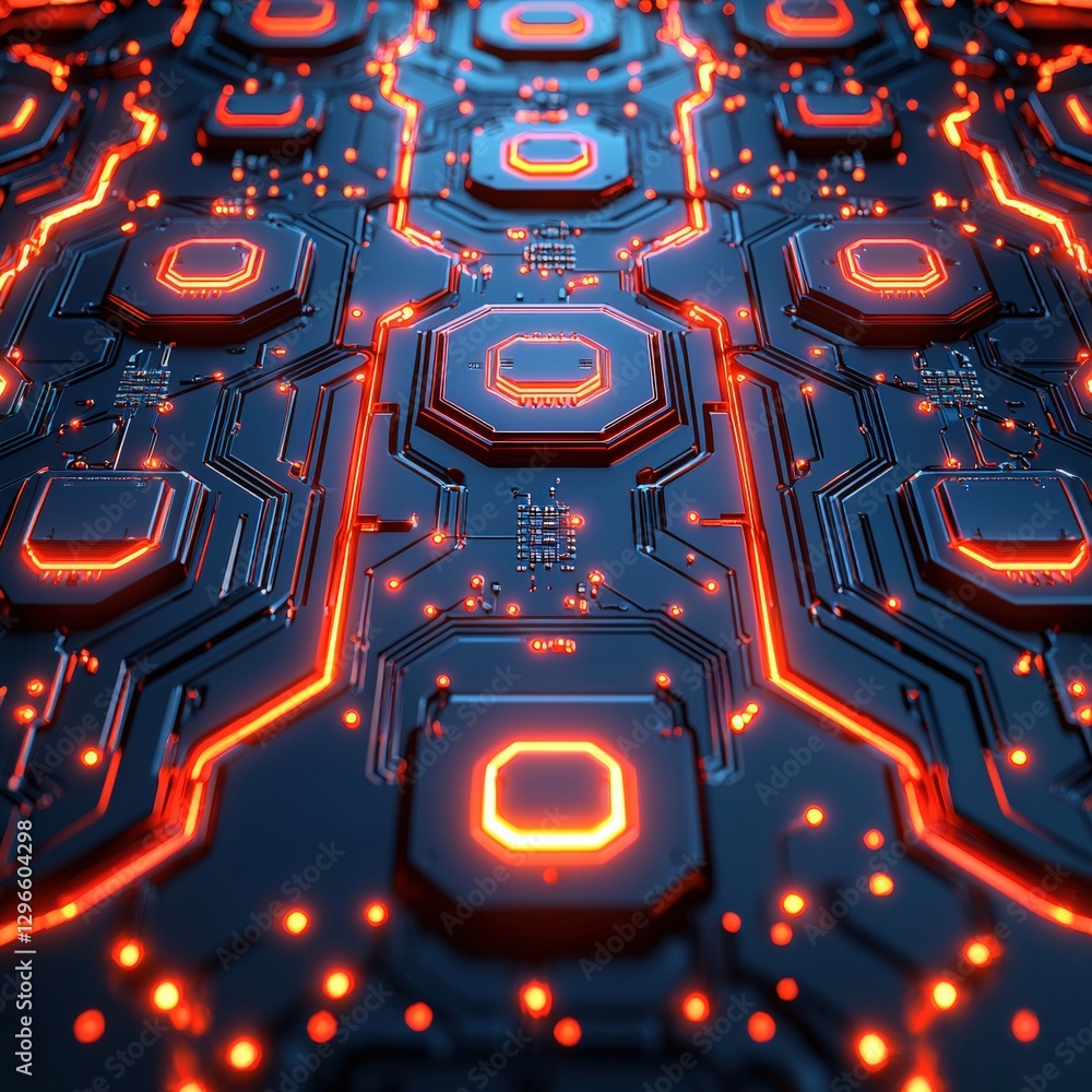 Aufkleber a detailed view of a computer circuit board illuminated by striking red lights indicating activity