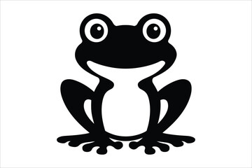 Smiling Frog Silhouette Vector – Black and White Amphibian Illustration for Wildlife, Nature, and Cartoon Design