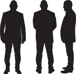 vector; silhouette;front, back and side view of same man standing