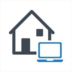 Work from home icon. House and laptop icon