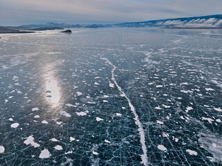 Endless Cracks on Frozen Lake Baikal
