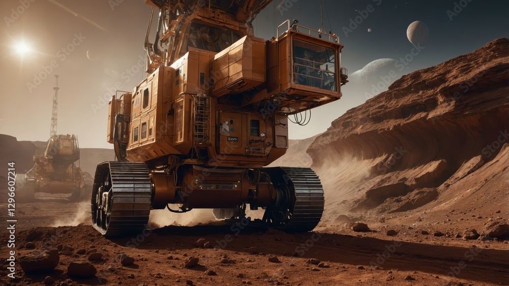 Poster exploration of martian resources with specialized vehicles on the surface of mars during a distant f