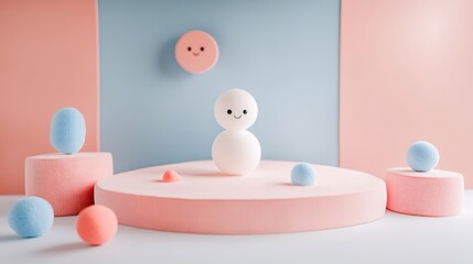 A Minimalist Composition Featuring Pastel Colors and Smiling Characters