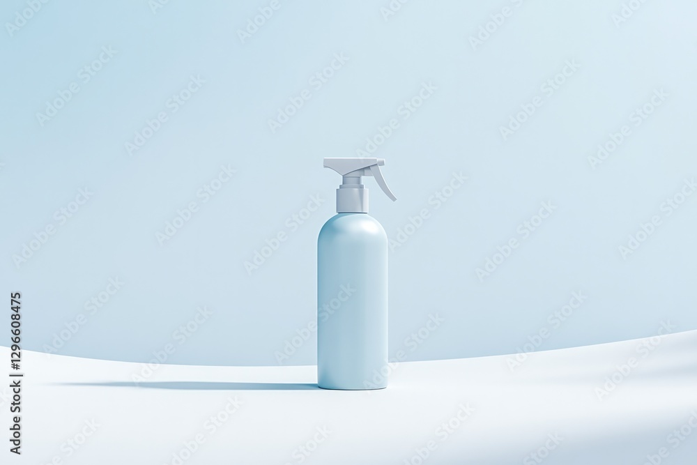 Aufkleber professional depiction of glossy spray bottle with pump centered on smooth white surface with soft d