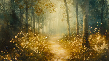 Obraz premium road trip scene with a vintage car driving through rolling hills in warm, soft colors 