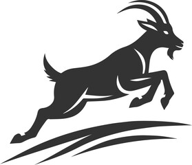 A goat sprinting down a slope, ears pointed forward animal silhouette vector