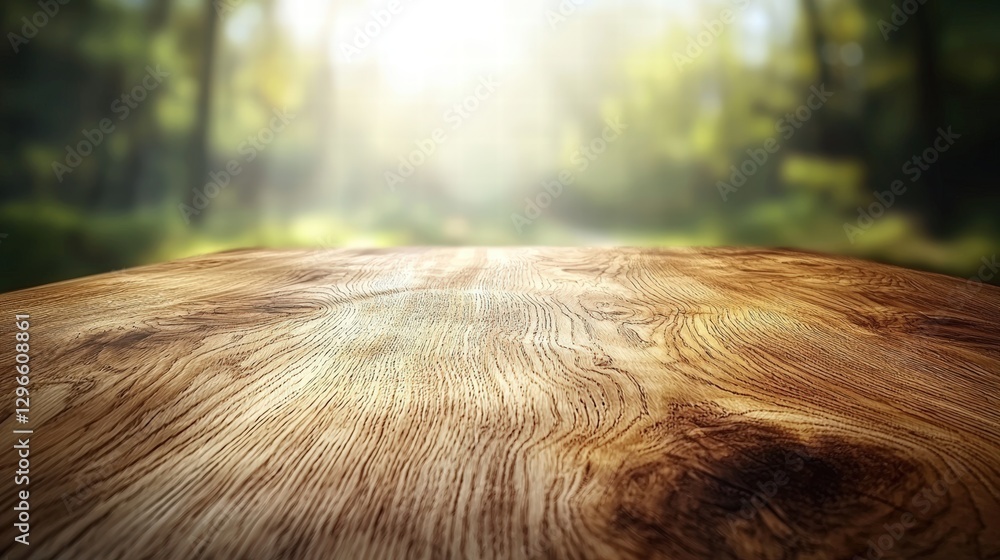Poster a simple wood table with a softly blurred background creating a minimalist and elegant scene