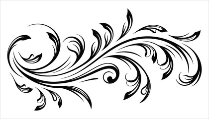 Elegant Floral Swirl Vector – Black and White Decorative Ornament for Vintage, Tattoo, and Border Design Elements