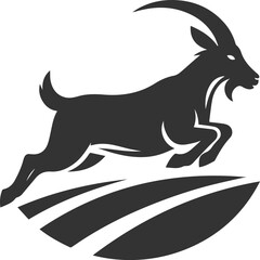 A goat sprinting down a slope, ears pointed forward animal silhouette vector