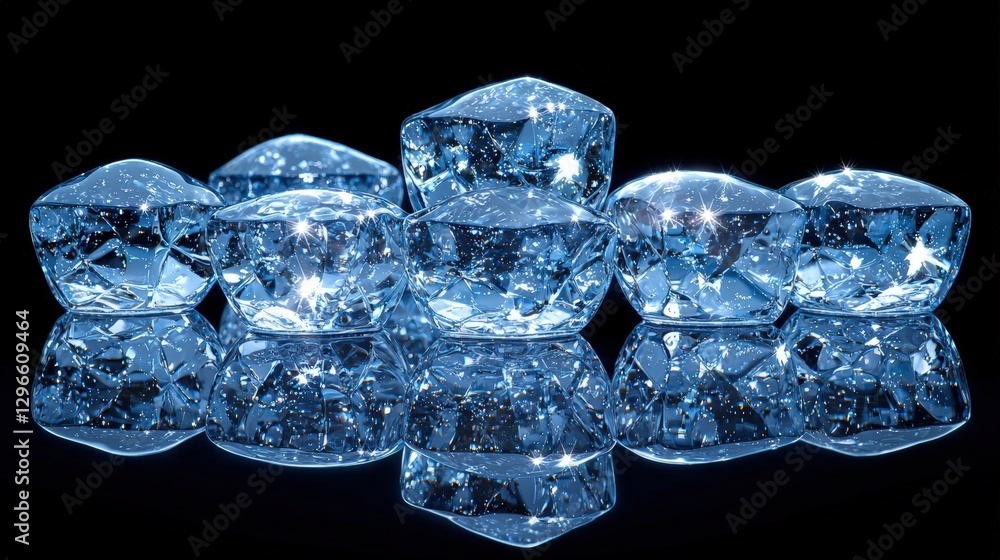 Aufkleber crystal clear ice cubes on a smooth surface with reflections capturing light and ambient colors