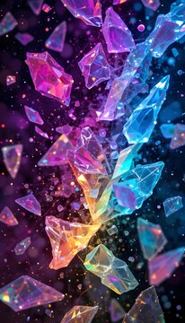 Abstract Background &ndash; Fragmented Digital Tableau with Crystalline Neon Shards