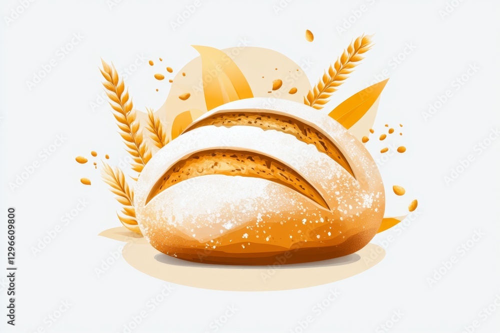 Poster a simple vector illustration of a loaf of bread, designed with clean lines and warm colors