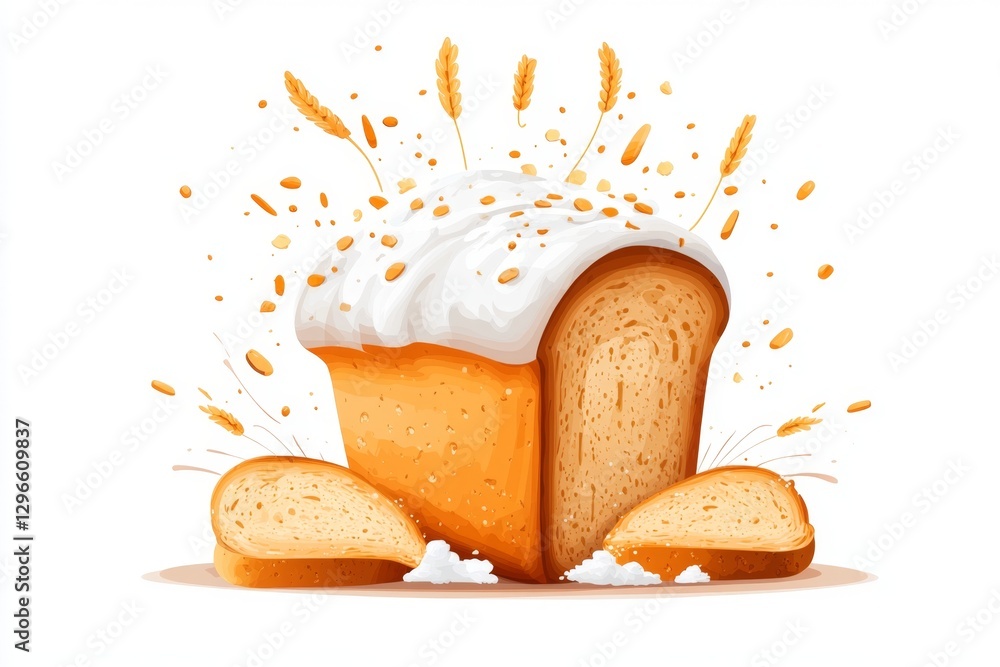 Poster a simple vector illustration of a loaf of bread, designed with clean lines and warm colors