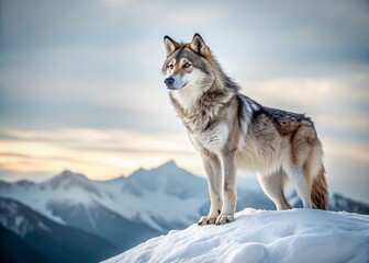 Fototapeta premium Majestic Gray Wolf on Mountain Peak - Isolated Stock Photo