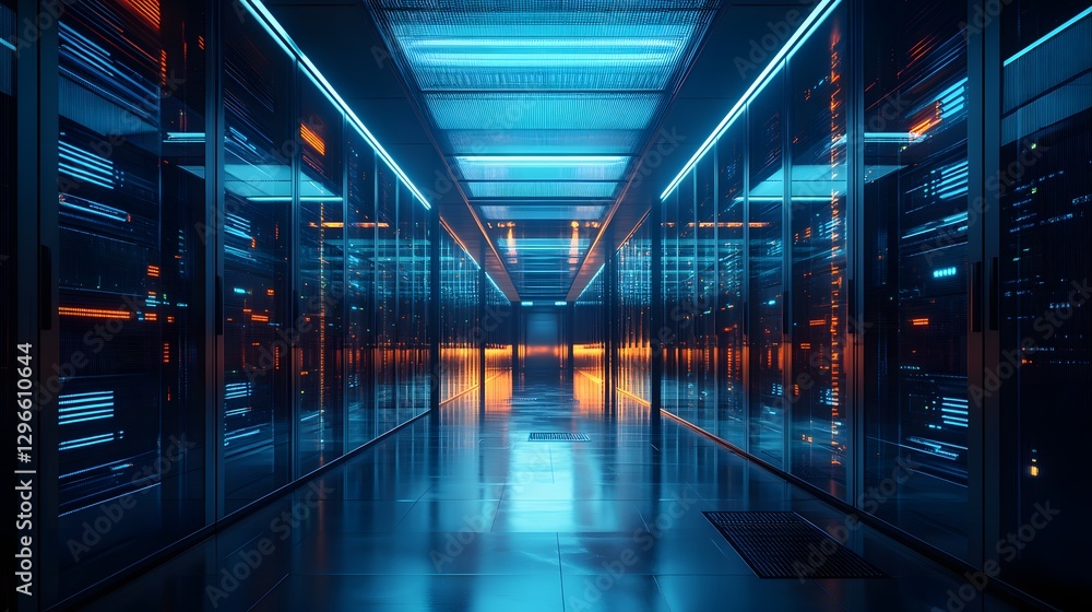 Poster a glass-walled server room showcasing high-tech iot technology modern design sleek interiors efficie