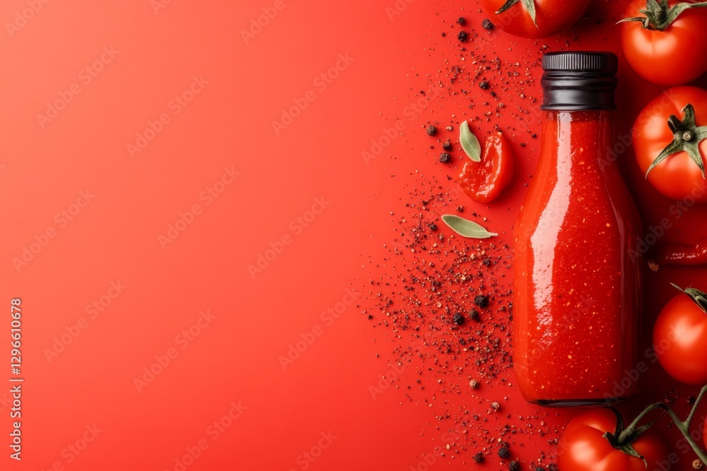 Poster a simple, clean icon of a tomato sauce bottle with a subtle swirl representing richness