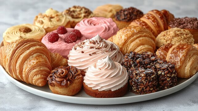 Exquisite arrangement of freshly baked pastries on a decorative plate ready for serving at brunch