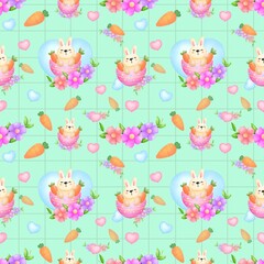 Easter Day seamless pattern on green background.