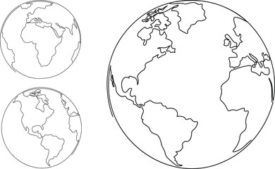 Earth globe outline vector illustration set