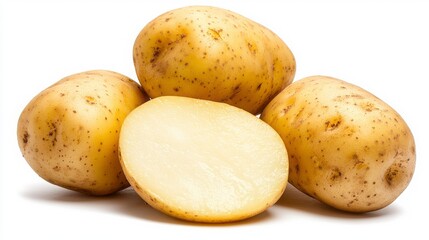 Fresh Yellow Potatoes on White Background
