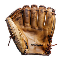 An ultra-realistic detailed image of a vintage American baseball glove with worn leather and...