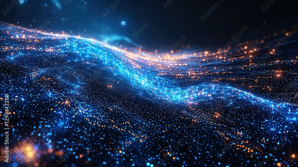 Poster mesmerizing blue and orange light display creating an enchanting scene against a dark background