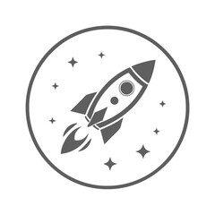 Minimalist Rocket and Stars Emblem Logo Design.