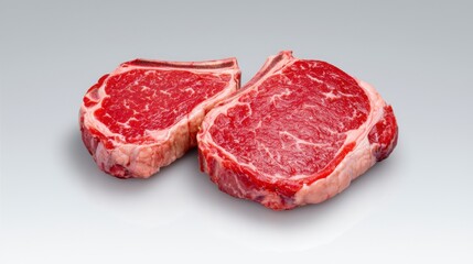 Fototapeta premium Two Raw Lamb Chops on White Background Studio Shot