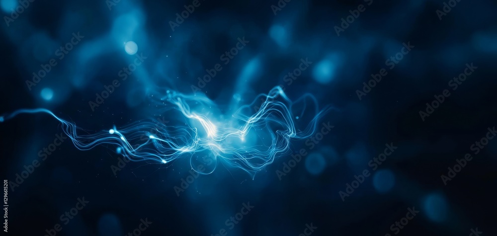 Poster a mesmerizing blue abstract image with swirling light patterns and a sense of motion, evoking a feel