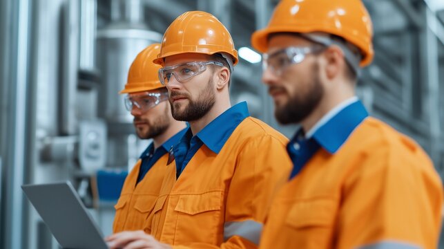 A high-resolution image of a diverse team of engineers collaborating in a cutting-edge research facility, analyzing manufacturing project data on a laptop, discussing innovative solutions, 