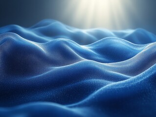 Obraz premium Abstract Blue Landscape with Light Waves in a Mesmerizing Scene of Soft Material and Subtle Fluidity and Smooth Texture
