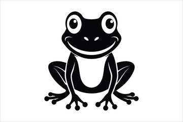 Smiling Frog Silhouette Vector – Black and White Amphibian Illustration for Wildlife, Nature, and Cartoon Design