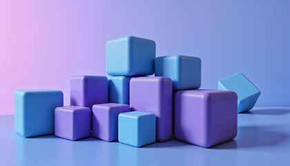 Obraz premium Abstract 3D cubes in gradient blue and purple, geometric composition