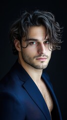 Obraz premium A man with a beard and a blue jacket