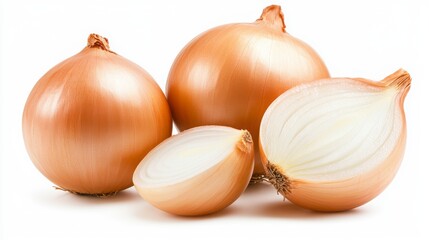 Fototapeta premium Close Up of Fresh Brown Onions on White Background