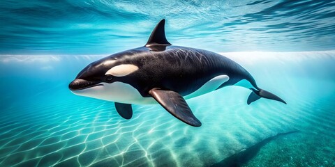Obraz premium Majestic Orca Killer Whale Isolated on White Background - Drone Aerial View Stock Photo