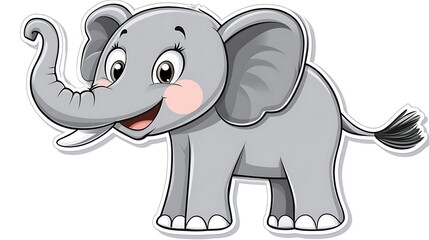 Obraz premium Cute cartoon elephant, cheerful expression, isolated on white background, children's book illustration