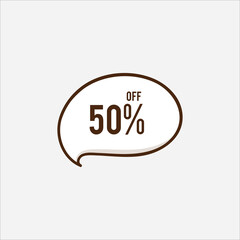 50% OFF red label or promotional tag vector illustration isolated on white background, circular round shopping Tag, sticker discount offer, sale, price reduction, special offer deal ,badge template
