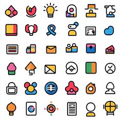 Colorful Pixel Art Business Icon Set  Modern Flat Design Graphics