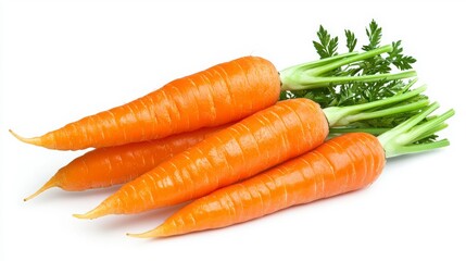 Fresh Orange Carrots with Green Tops on White Background