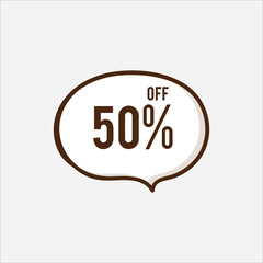 50% OFF red label or promotional tag vector illustration isolated on white background, circular round shopping Tag, sticker discount offer, sale, price reduction, special offer deal ,badge template
