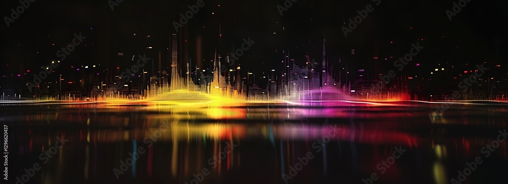 Poster abstract sound waves: an artistic depiction of sound waves pulsating with vibrant colors, mirrored i